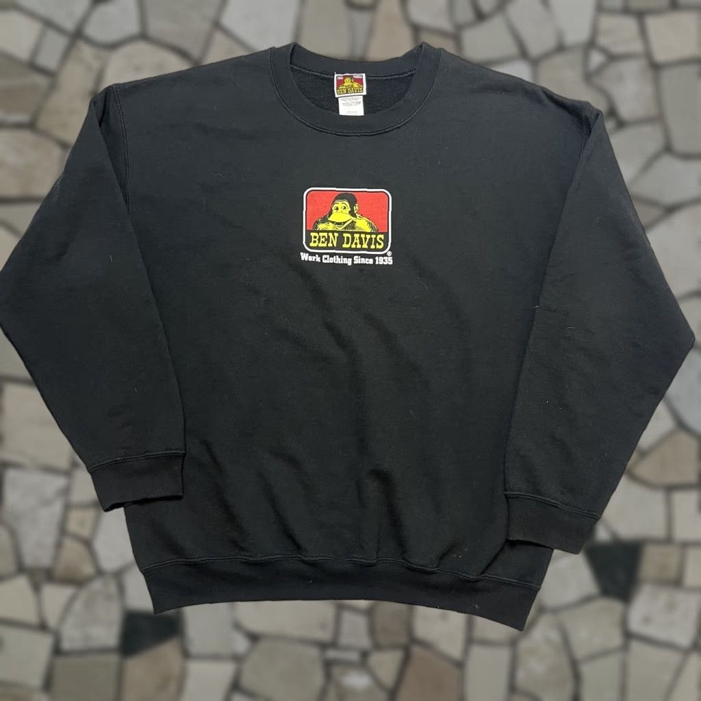 Davis Vintage Ben Davis Sweatshirt Crew Neck Pullover Size L Unisex Adults Black Logo Cotton Ble