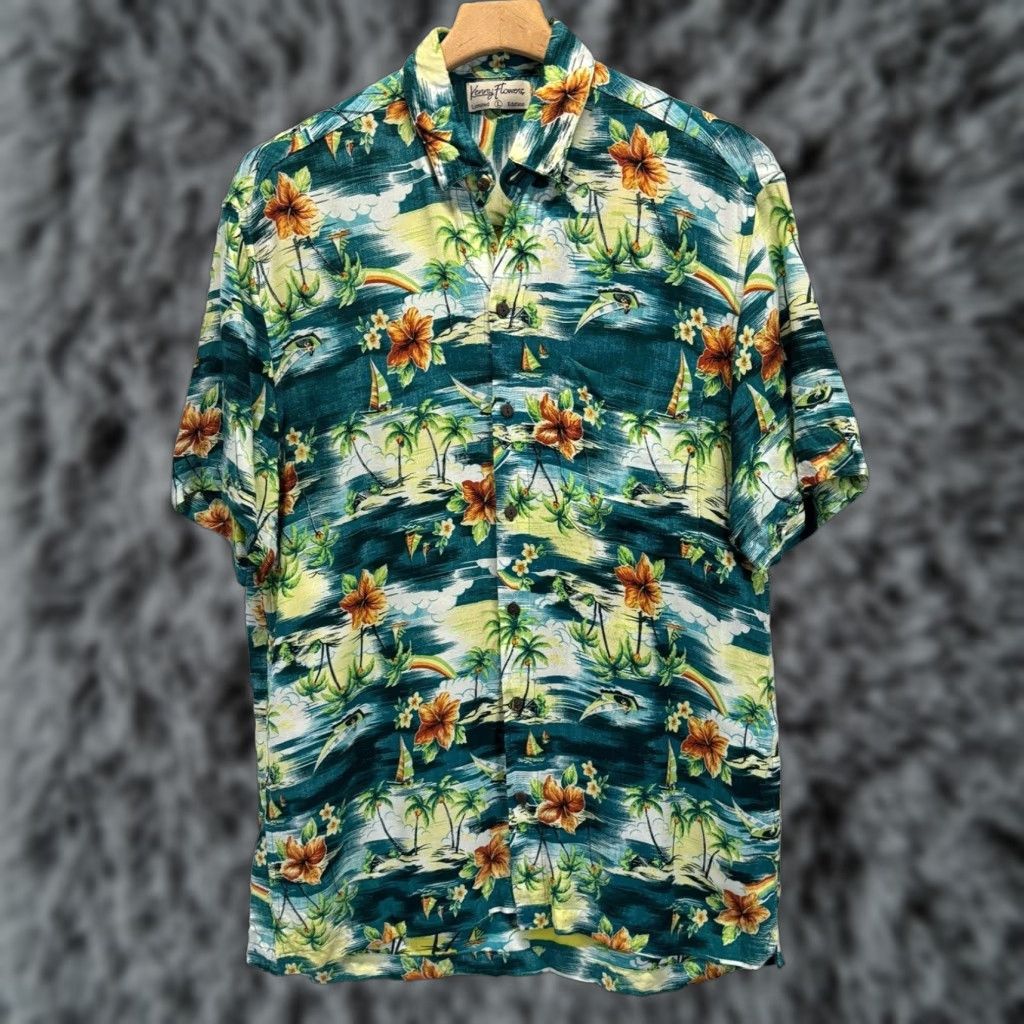 Vintage Limited Edition Kenny Flowers Hawaiian Shirt Tropical Multicolor Mens Large Short Sleeve
