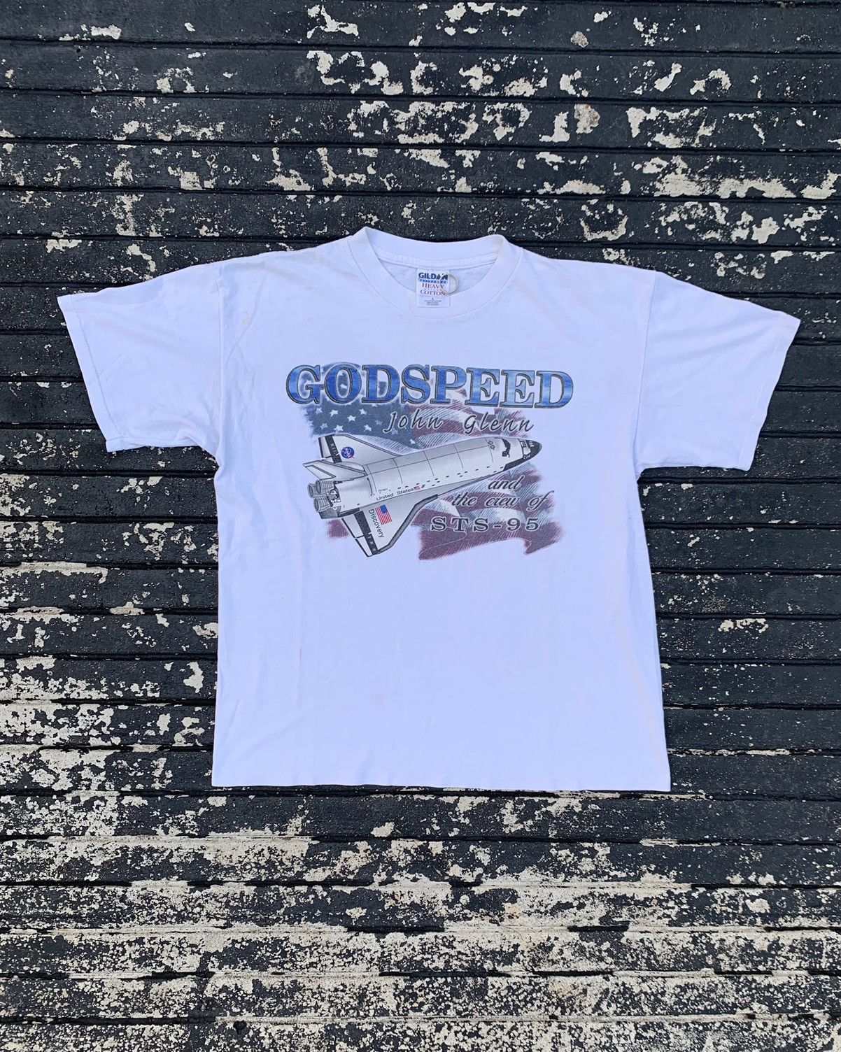 90s Gildan Nasa John Glenn Sts 95 Godspeed Kennedy Tee L