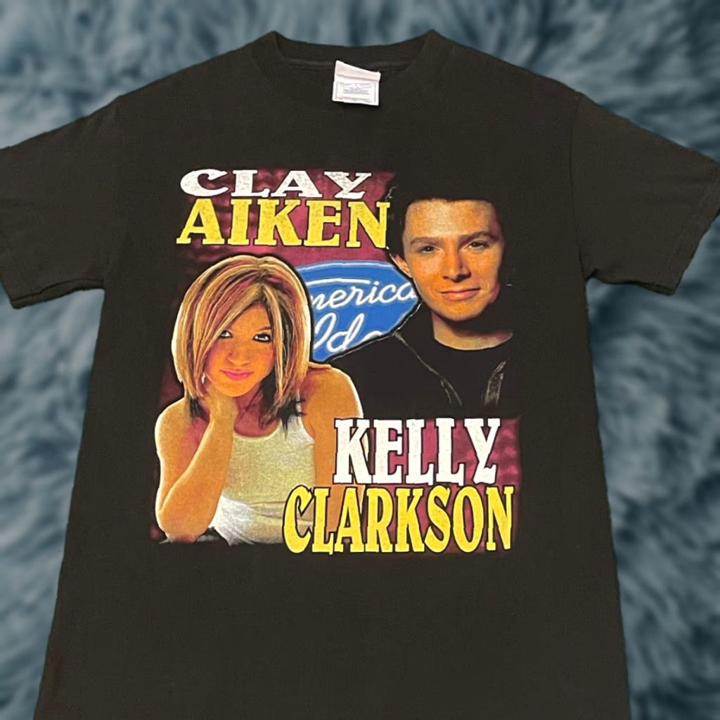 Vintage 90s American Idol Clay Aiken Kelly Clarkson Rap Tee Vtg 2000s Shirt S Black Men Mens
