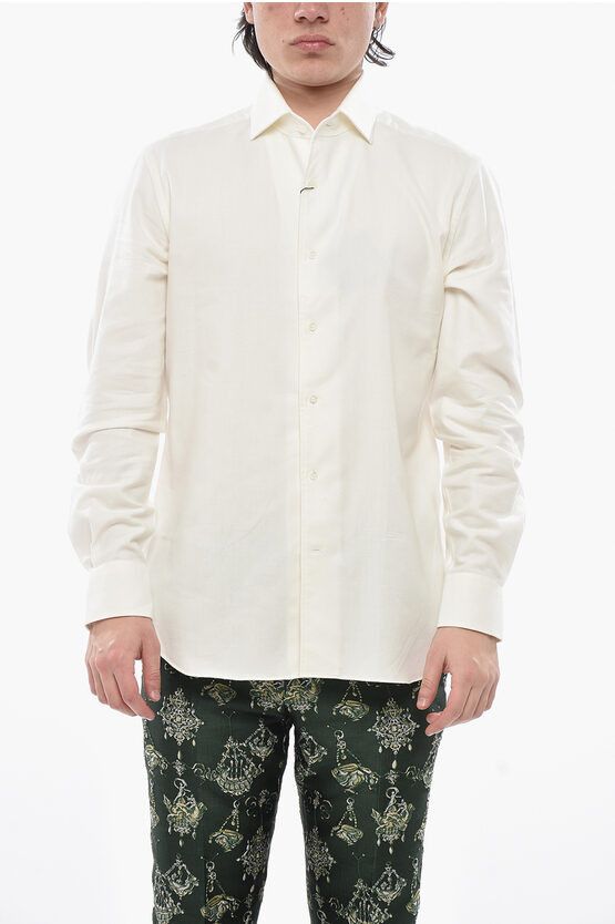 Corneliani Solid Cotton And Cashmere Shirt With French Collar Hoodie, Sweatshirt | FlexRushtees.com