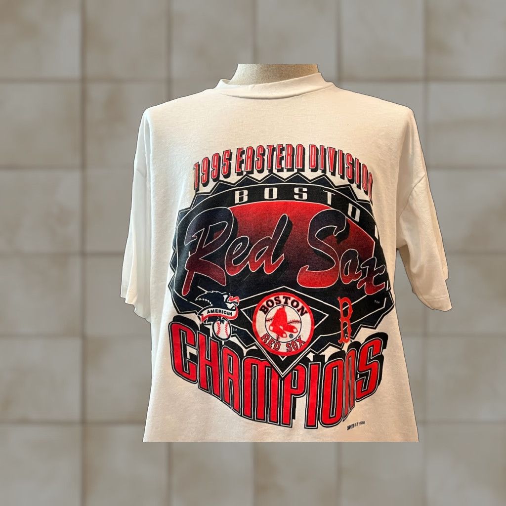 Vintage 90 S Boston Red Sox 1995 East Divison Champs White T Shirt Size L