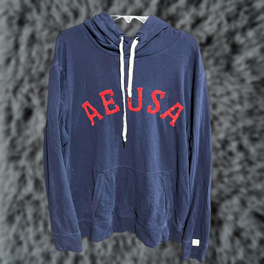 Eagle Outfitters American Eagle Hoodie Mens M Flex Usa Patriotic Velvet Spellout Retro Y2k