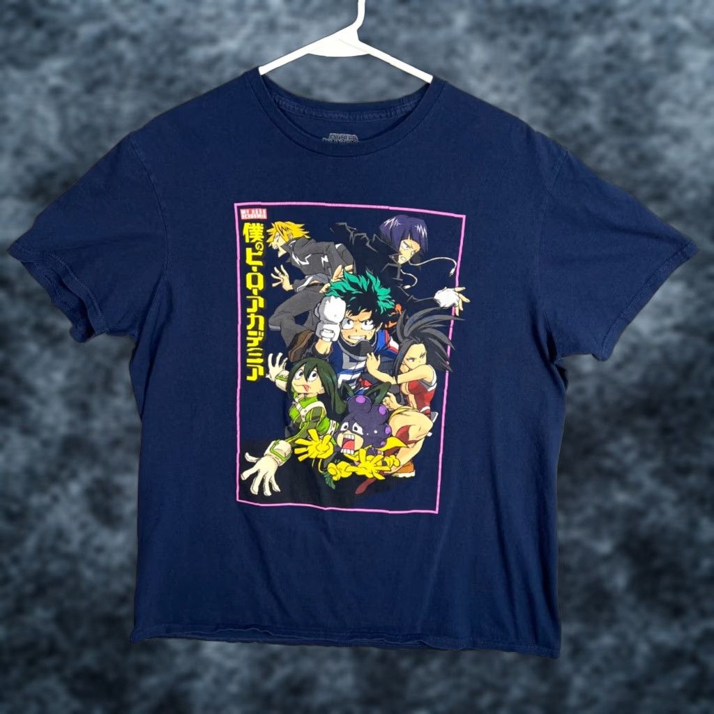 Vintage My Hero Academia Navy Blue Graphic T Shirt Featuring Anime Characters Size Large