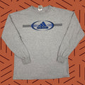 Vintage Adidas Shirt Mens Small Gray Soccer Big Logo Retro Graphic Tee Long Sleeve