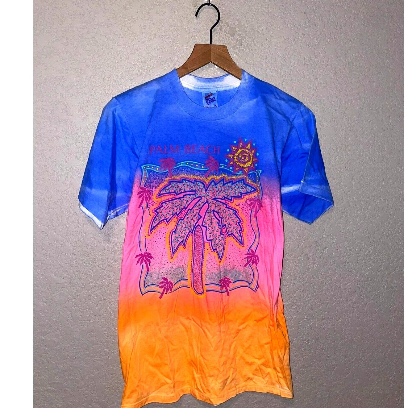 Jerzees Vintage Palm Beach Shirt Florida Tie Dye Palm Tree 90s Vtg