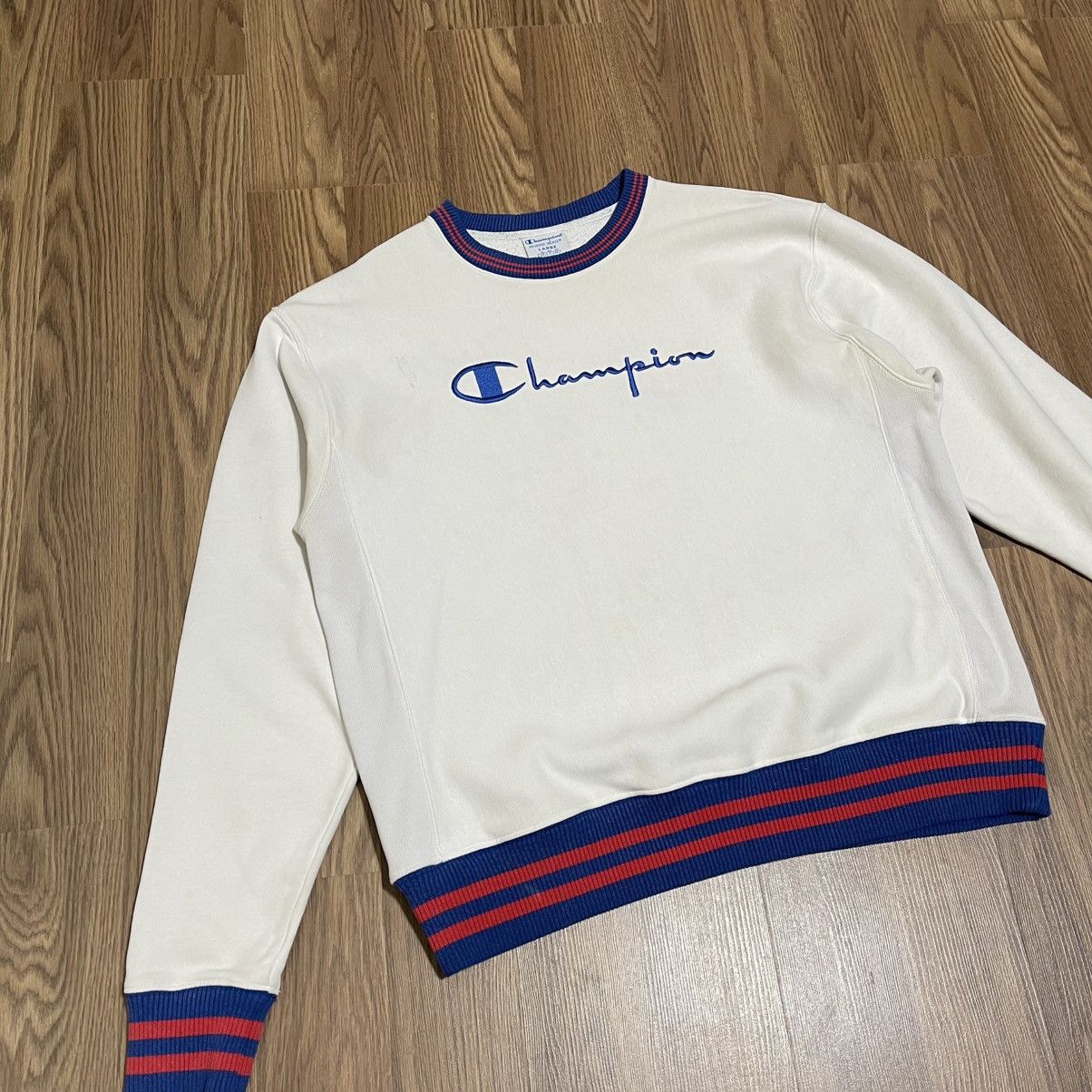 Champion Vintage Style White Embroidered Champion Crewneck Sweatshirt T-Shirts, Hoodie | FlexRushtees.com