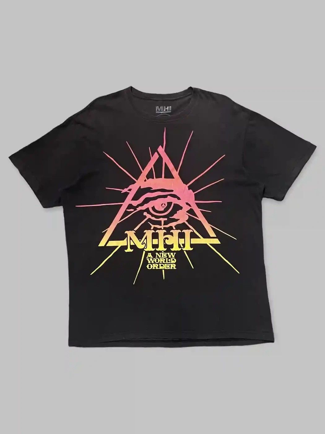 X Maharishi Mhi Maharishi Illuminati A New World Order Sun Faded Tshirt Hoodie, Sweatshirt | FlexRushtees.com