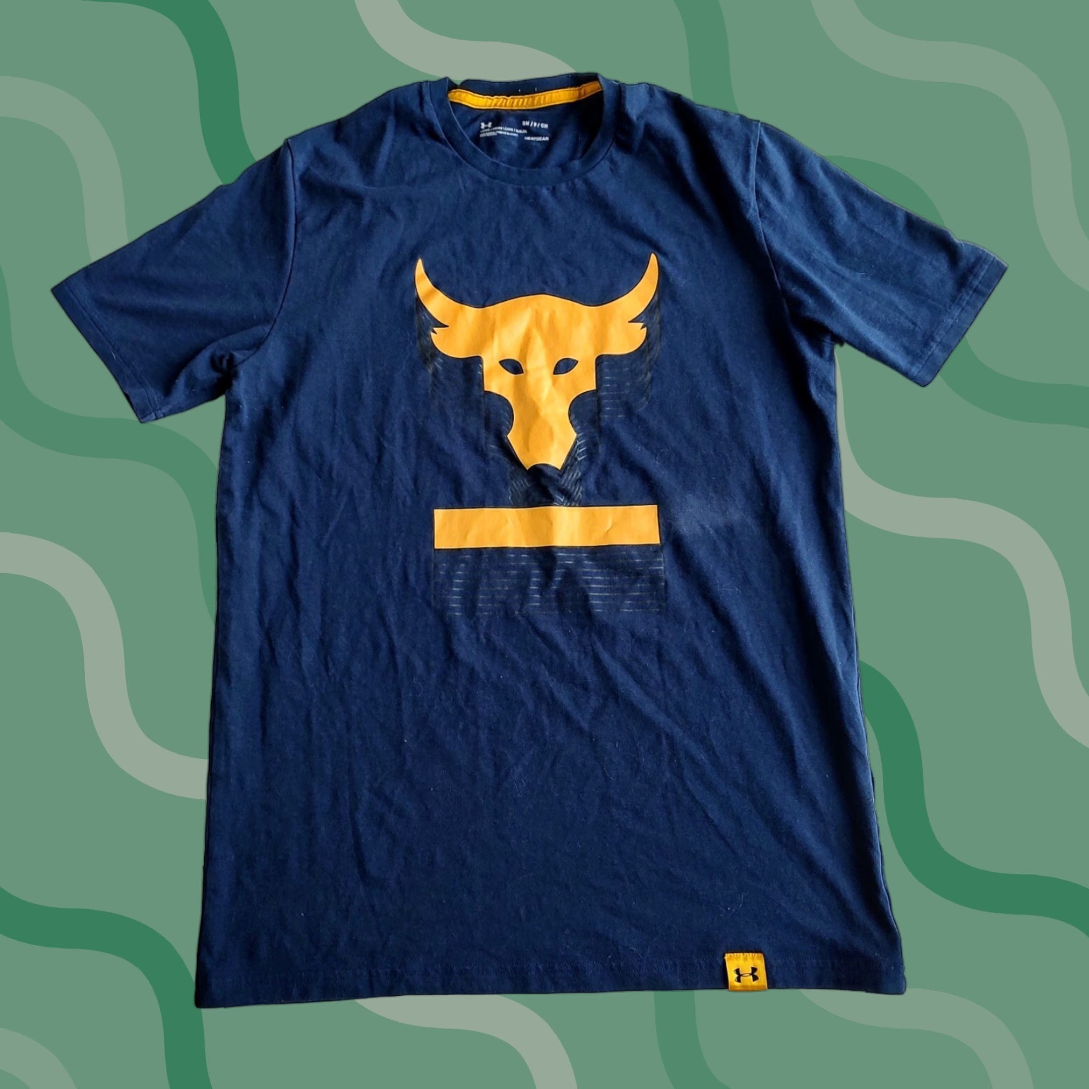 Armour Under Armour Project Rock T Shirt Mens S Navy Blue Brahma Bull Heatgear Loose Reg Regul