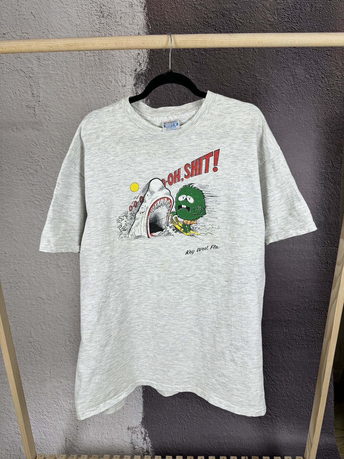 Vintage Key West Fla Hanes Vintage 90s Grey Big Logo Tee Shirt
