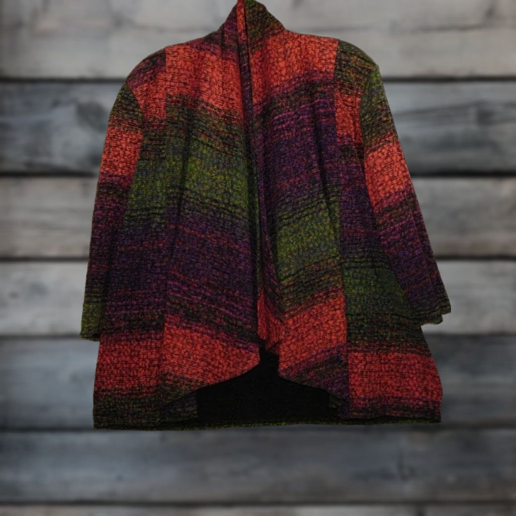 Vintage Peck Peck Cardigan Women M Multicolor Open 3 4 Sleeve Bohemian Classic Fall Winter Spring Sh