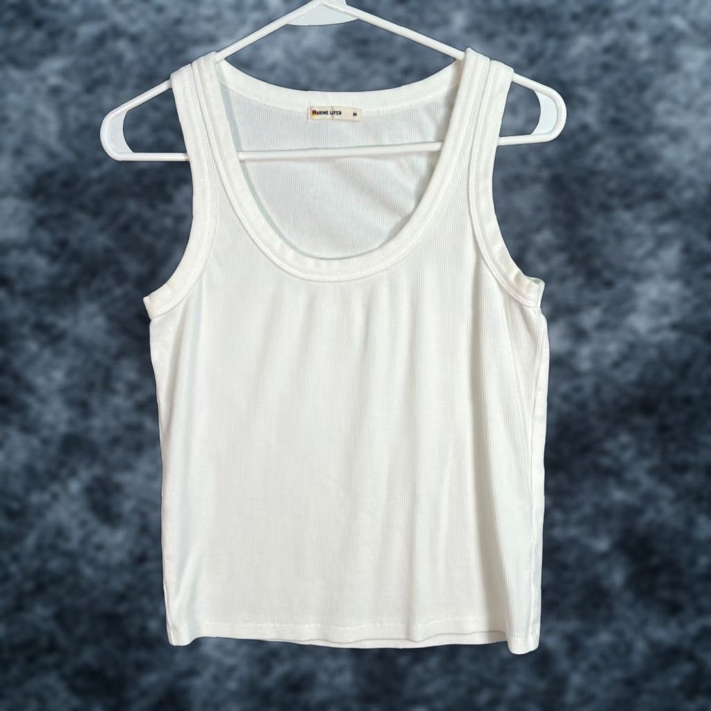 Layer Marine Layer White Tank Top Womens Size Medium Ribbed Casualsleeveless Cotton Spandex L
