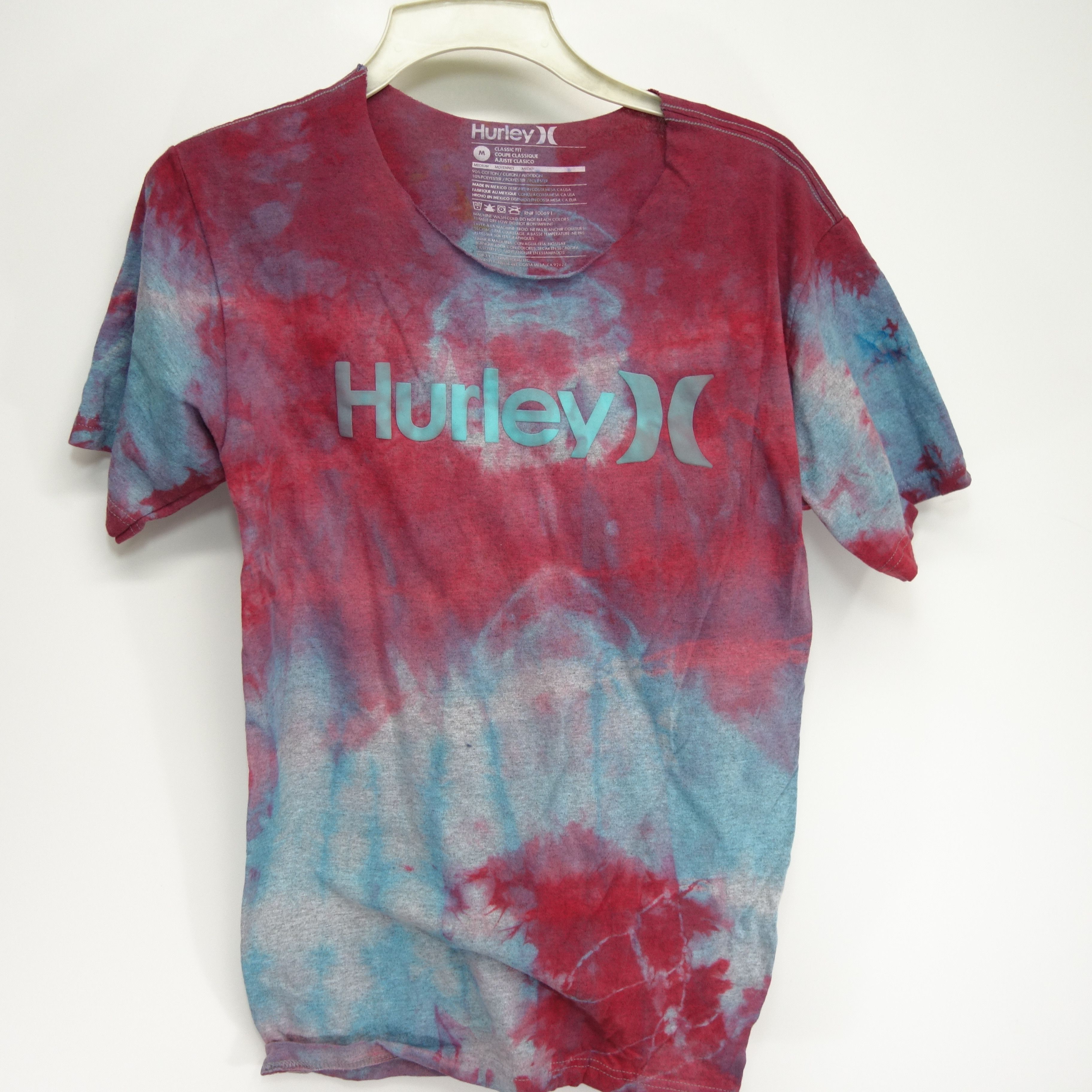 Hurley Red Blue Tie Dye Trippy Festival Tee T Shirt Size Medium