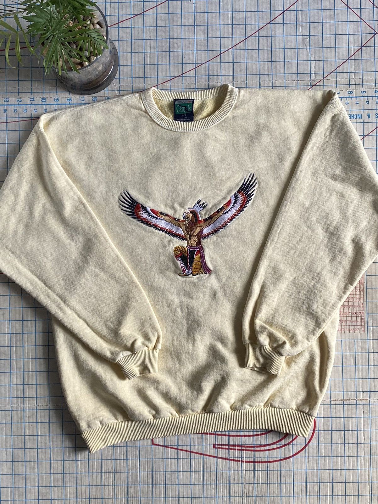 Vintage Eagle Man First Nations Indian Embroidered Sweater
