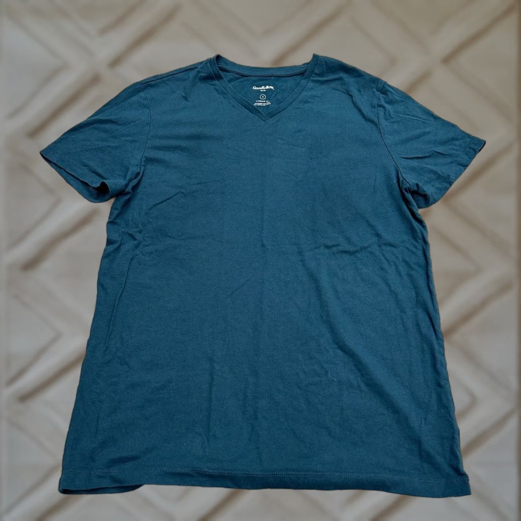 Vintage Goodfellow Lyndale Tee T Shirt Mens Medium Teal Blue V Neck Short Sleeve Basic