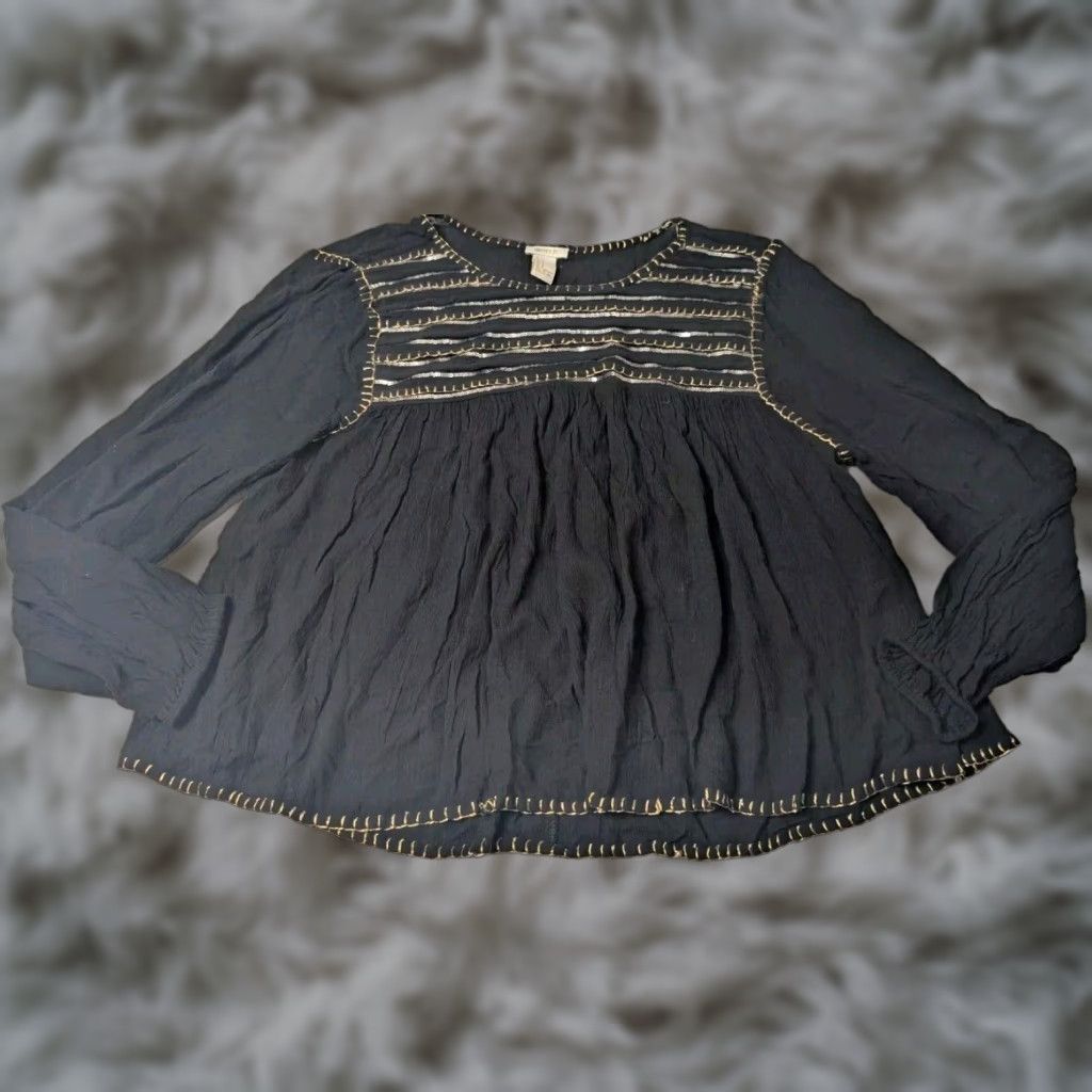 21 Forever 21 Top Women S S Black Gold Silver Long Sleeve Tunic Blouse Knit Pullover Casual