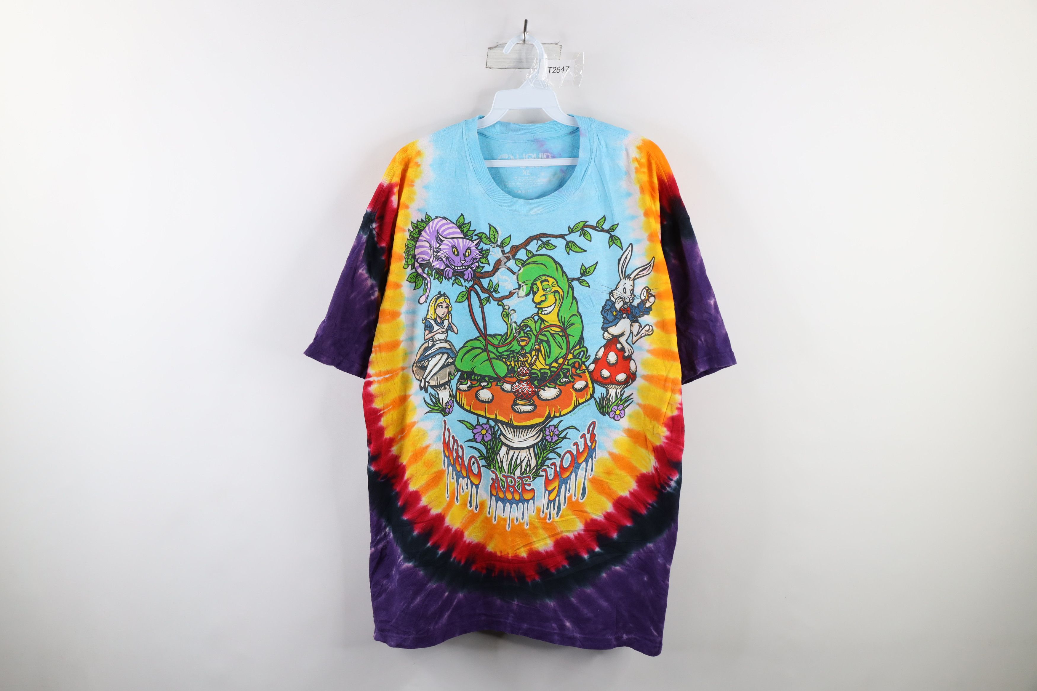 Vintage Y2k Liquid Blue Tie Dye Alice In Wonderland T Shirt Cotton Hoodie, Sweatshirt | AU16VibeMintTees.com