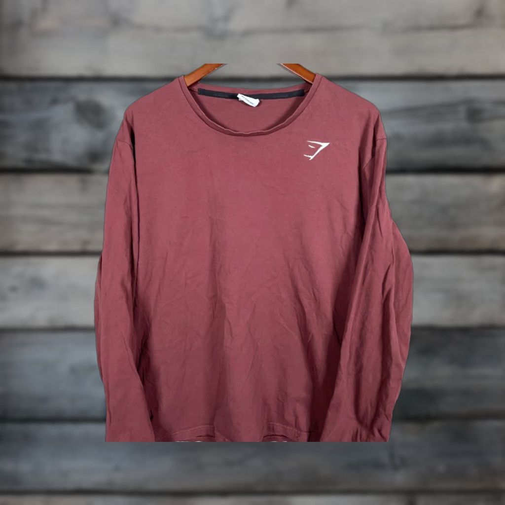 Vintage Gymshark Men S T Shirt Long Sleeve Crew Neck Cotton Logo 2xl Red Fall Spring Summer