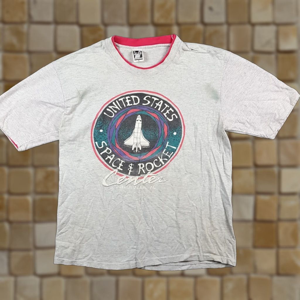 Vintage Us Space Rocket Center Astronaut Moon T Shirt Xl Men Space Retro 90s Gray
