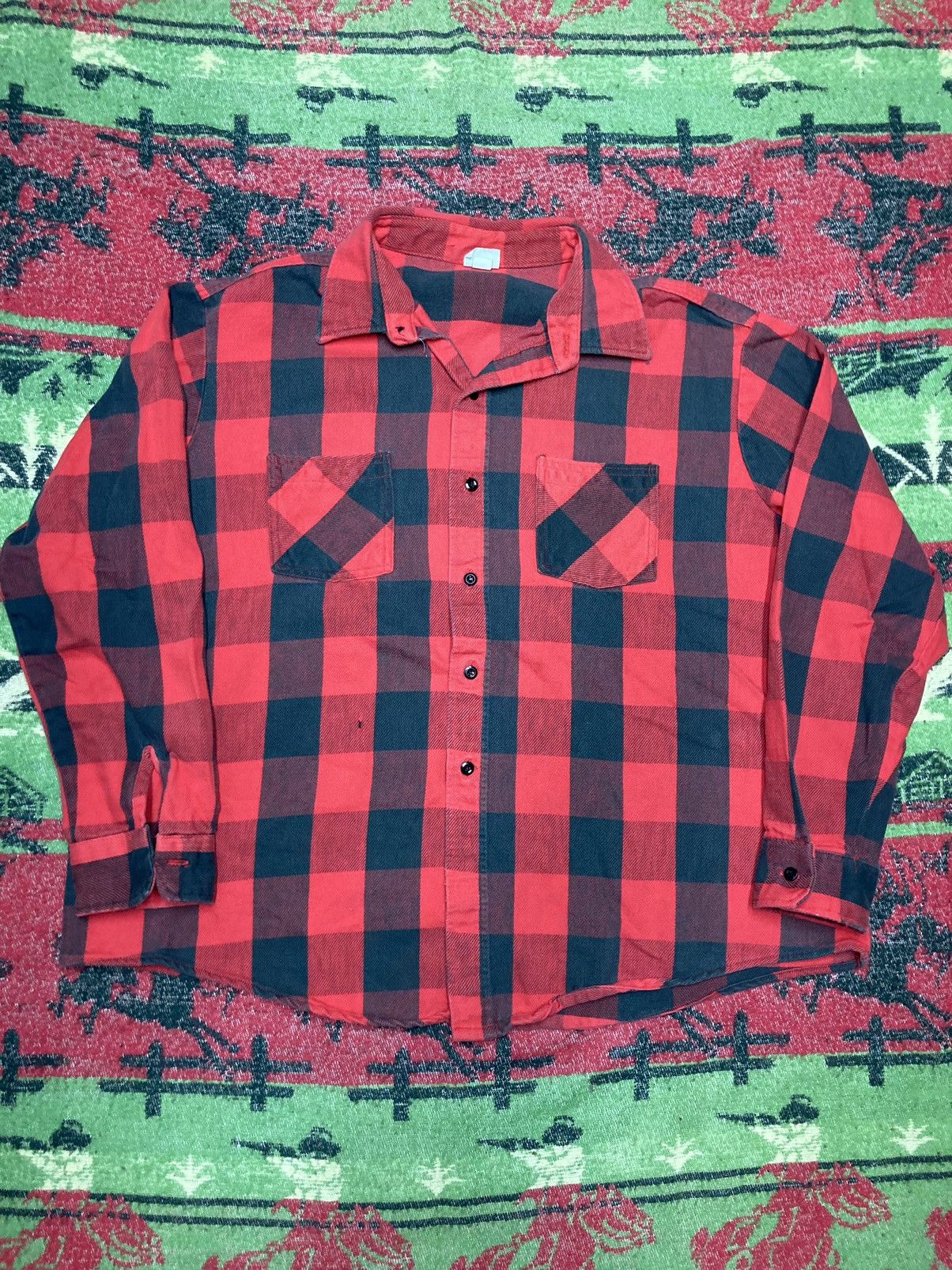 Sears Vintage 70s Kingsport Flannel Shirt Heavy 100 Cotton Xxl