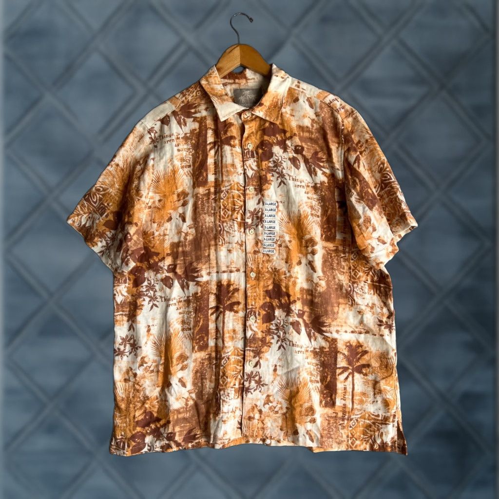 Vintage Hawaiian Shirt Men Xl Tropical Floral Cotton Linen Blend Short Sleeve Casual Beach O