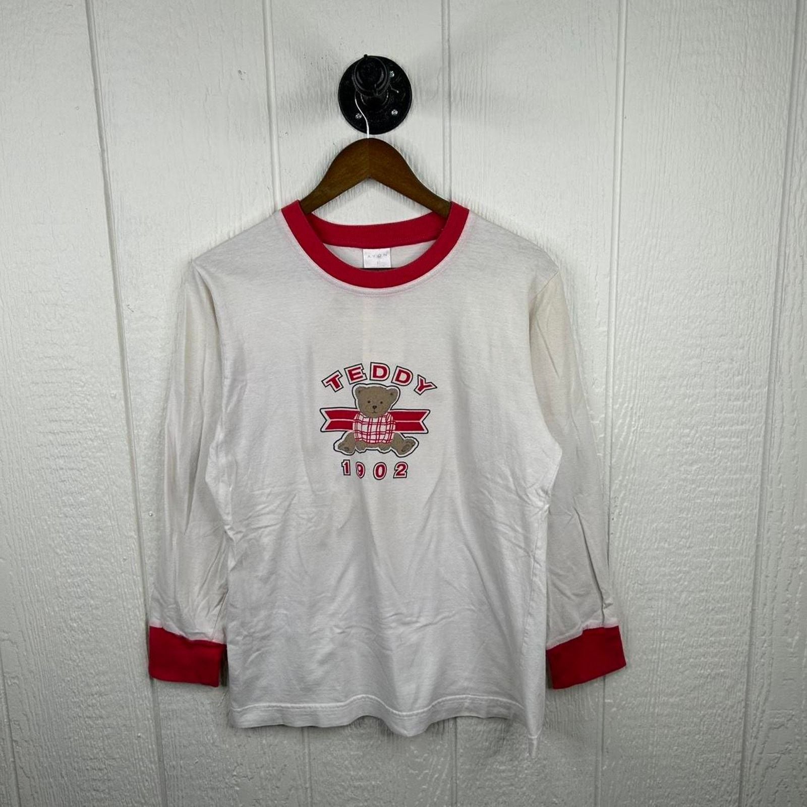 Other Vintage 90 S Teddy Bear Cream Red Long Sleeve Size Small