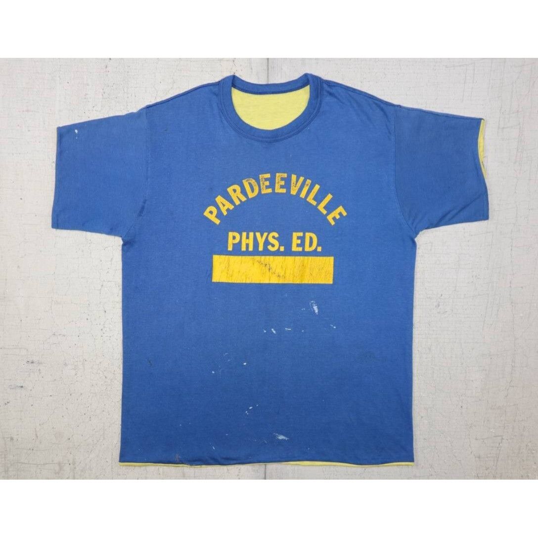 Vintage Vtg 60s 70s Pardeeville Phys Ed Reversible T Shirt Blue L