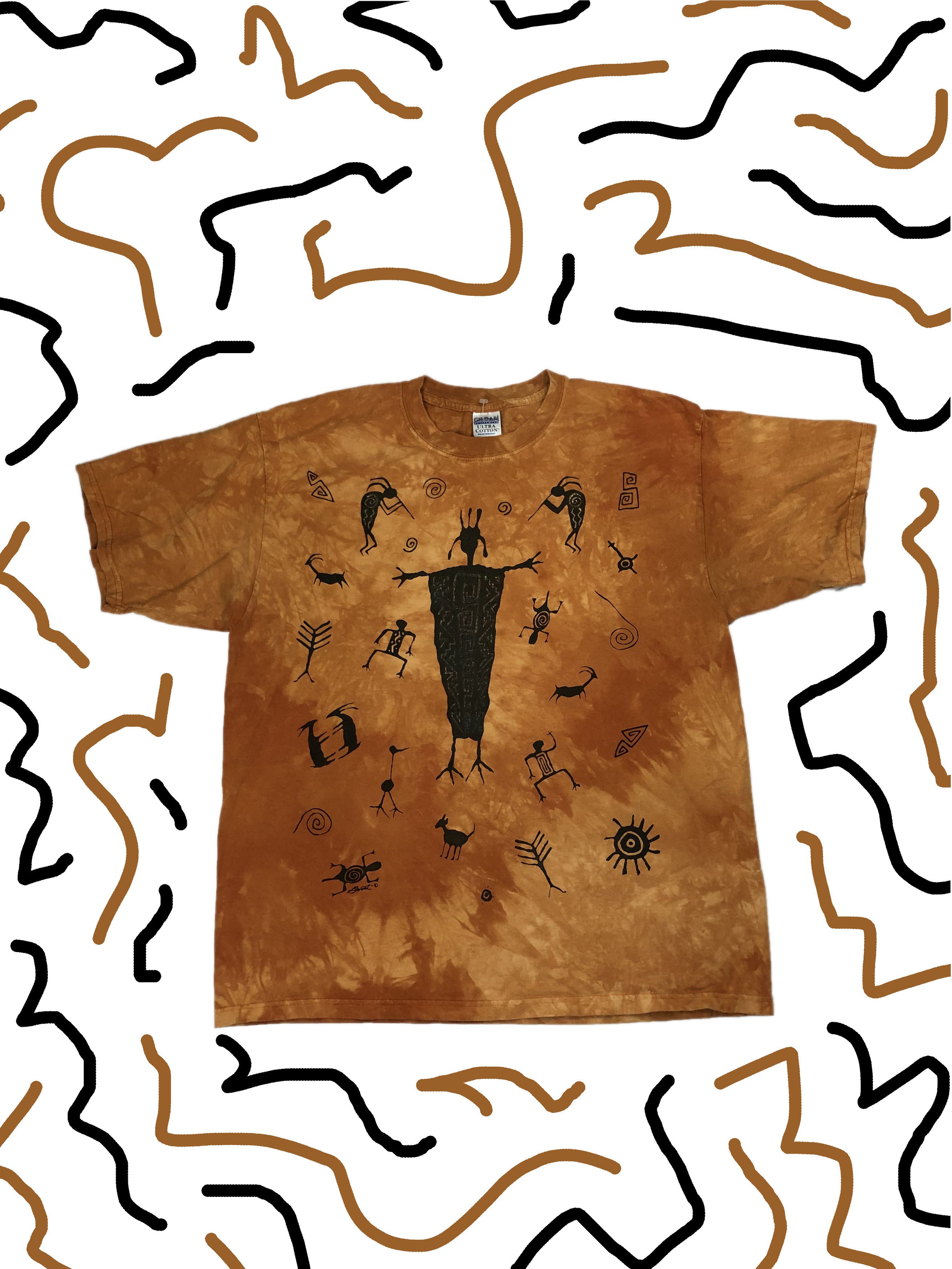 Vintage Aztec T Shirt Cave Drawing All Over Print Tee Shirt