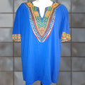 Vintage Top Womens Xxl V Neck Blue Tribal Tunic T Shirt Short Sleeve Knit Ladies