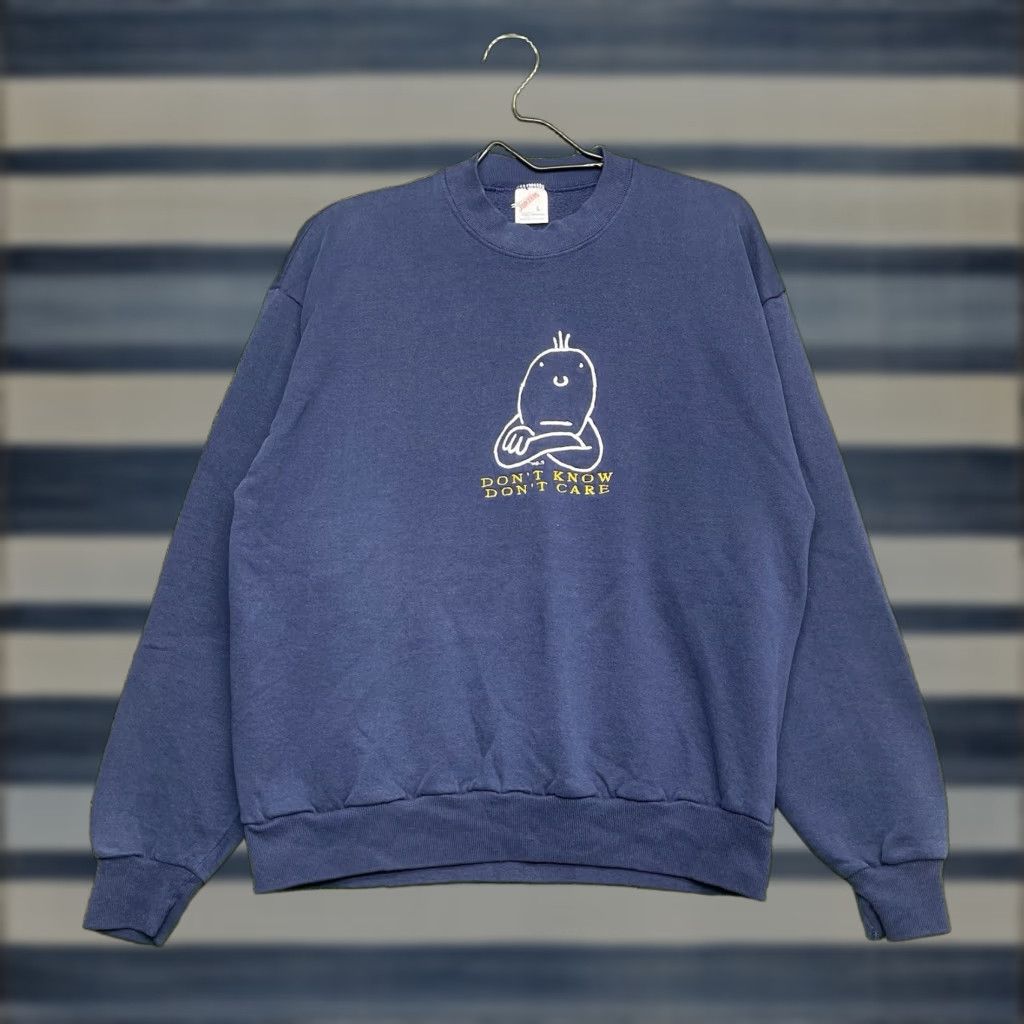 Vintage Jerzees Sweatshirt Womens L Blue 90s Embroidered Face Crew Neck Pullover Winter Fall T-Shirts, Hoodie
