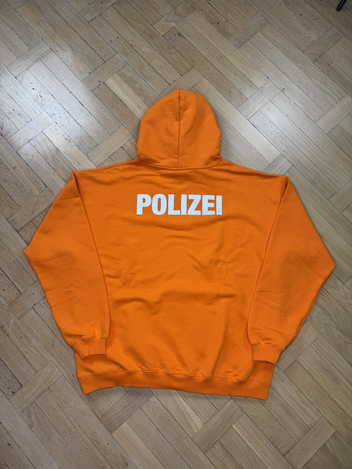 Unrealesed Sample Vetements Polizei Orange Hoodie T-Shirts, Sweatshirt | FlexRushtees.com