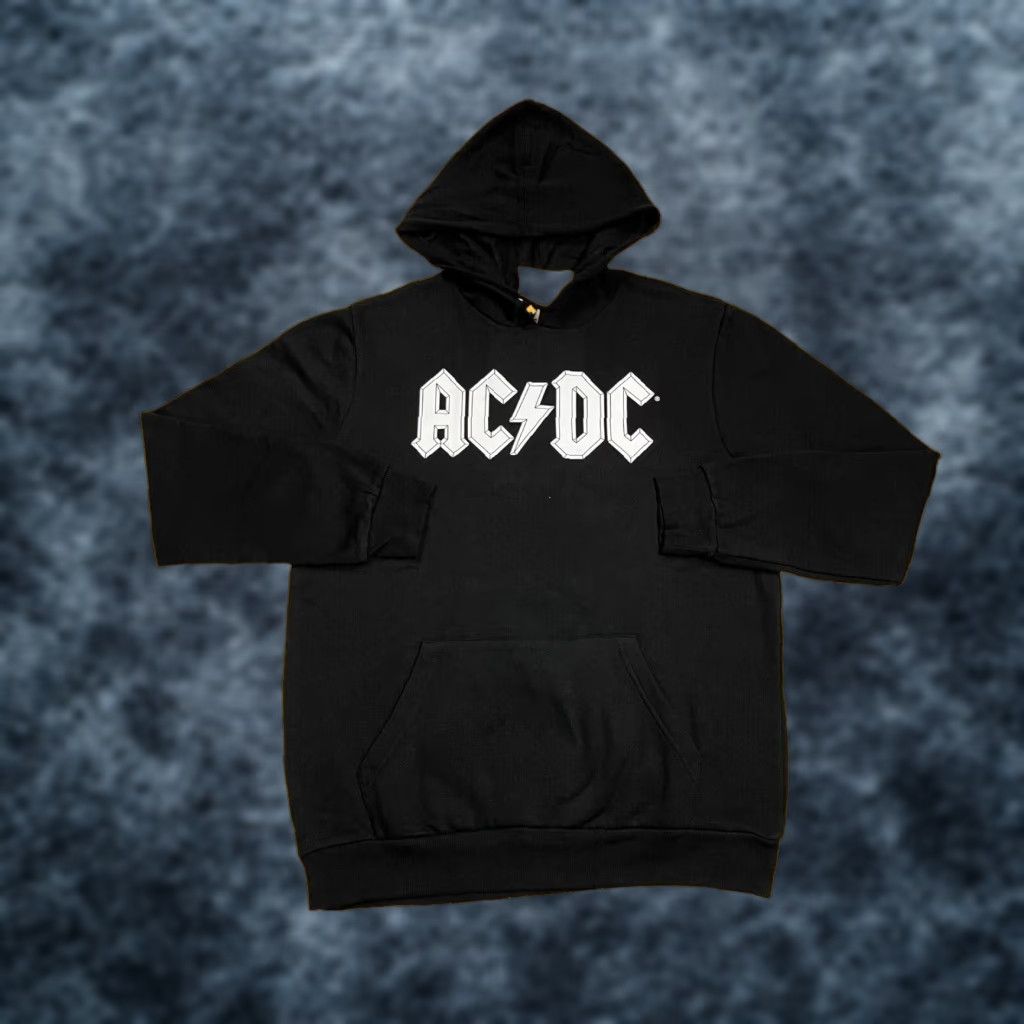 Vintage Ac Dc Hoodie Men Medium Black Graphic Print Pullover Rock Band Long Sleeve Fall Wint