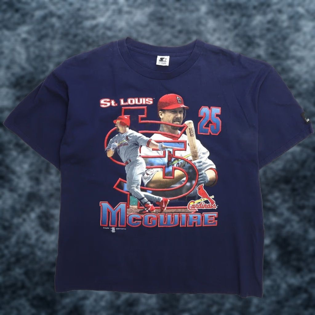 Vintage Starter St Louis Cardinals T Shirt Mlb Mark Mcgwire Xl Blue Adult Shirt 26 Pit To Pi