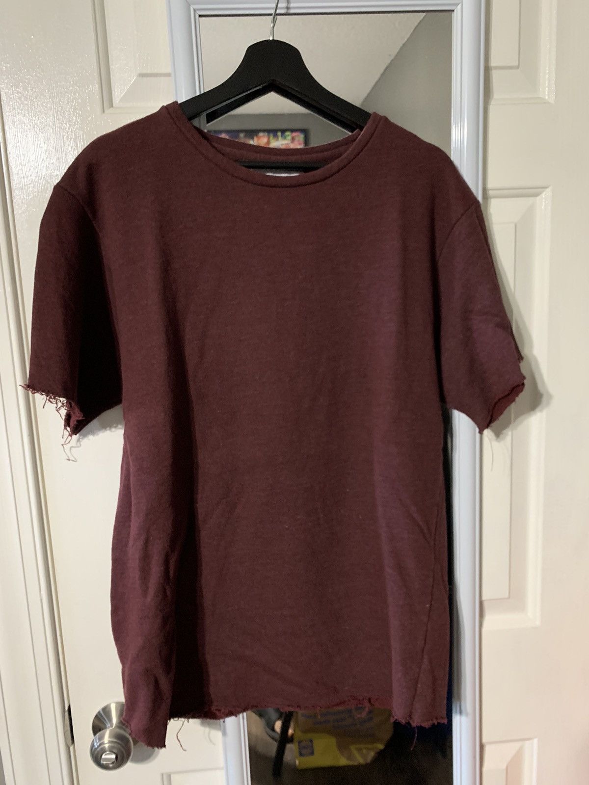 Premium Co French Terry Raw Hem Tee Maroon M Hoodie, Sweatshirt | FlexRushtees.com
