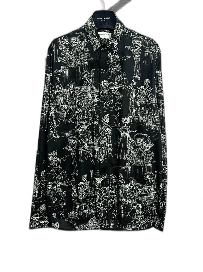 Laurent Paris Saint Laurent Artist Print Sheer Black Shirt