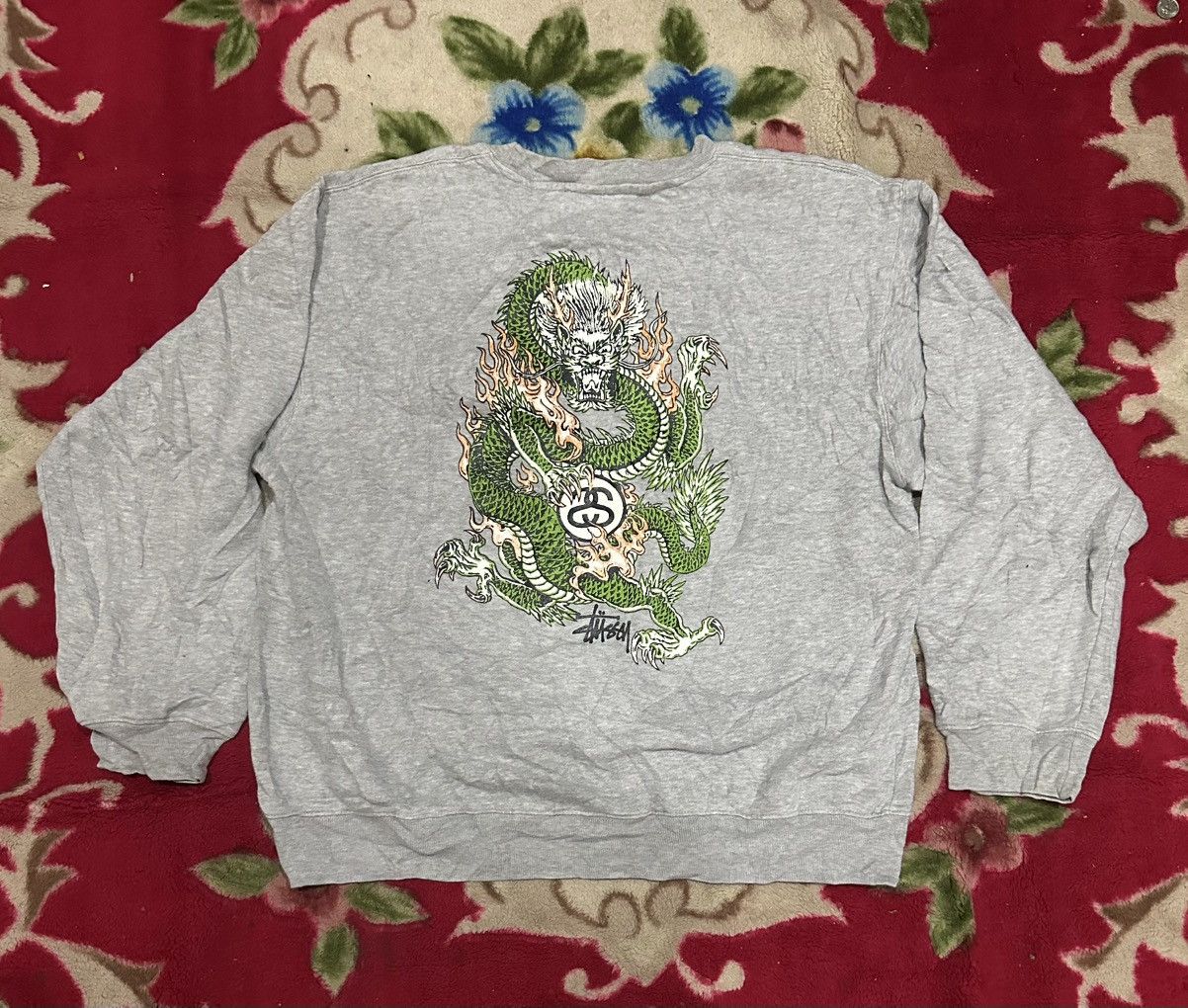Vintage 90s Stussy Dragon Graphic Crewneck Sweatshirt T-Shirts, Hoodie | FlexRushtees.com