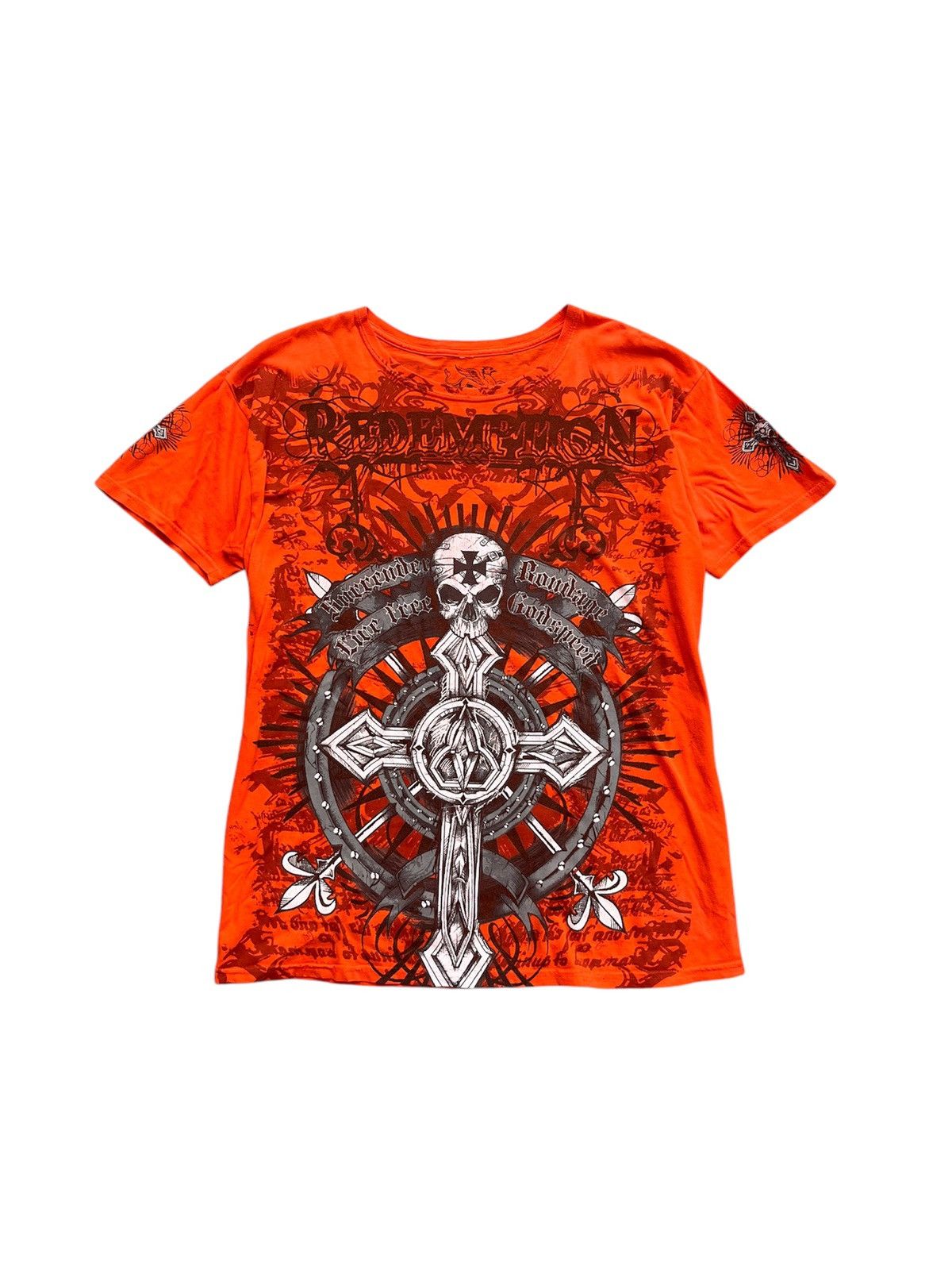 Japanese Brand Y2k Orange Afflication Tribal Aop Tee