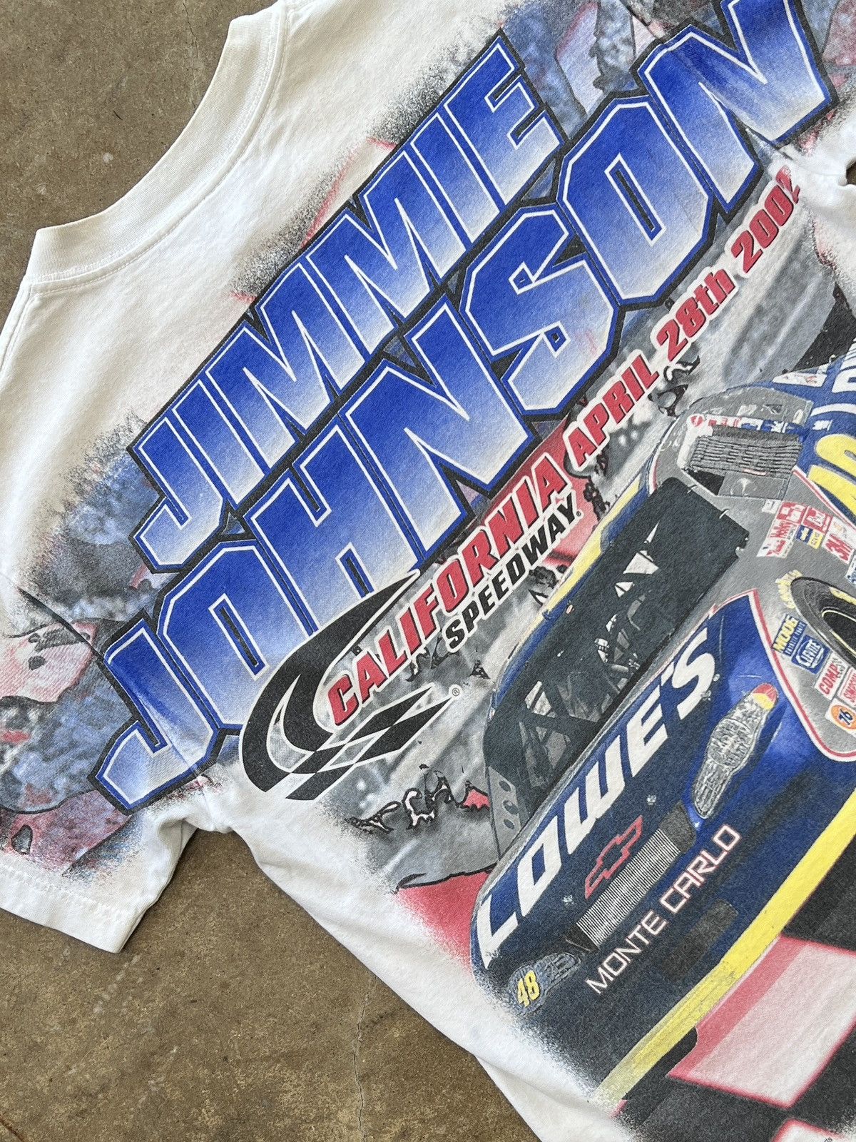 Nascar Vintage 2002 Aop Nascar Jimmie Johnson First Win Tee Medium Hoodie, Sweatshirt | FlexRushtees.com
