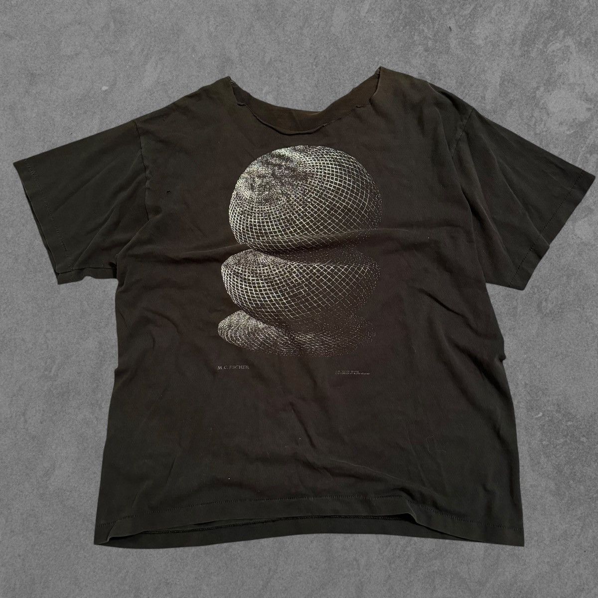 Vintage 90s Mc Escher Art Tee Chopped Cut L Boxy Faded Tee Hoodie, Sweatshirt | FlexRushtees.com