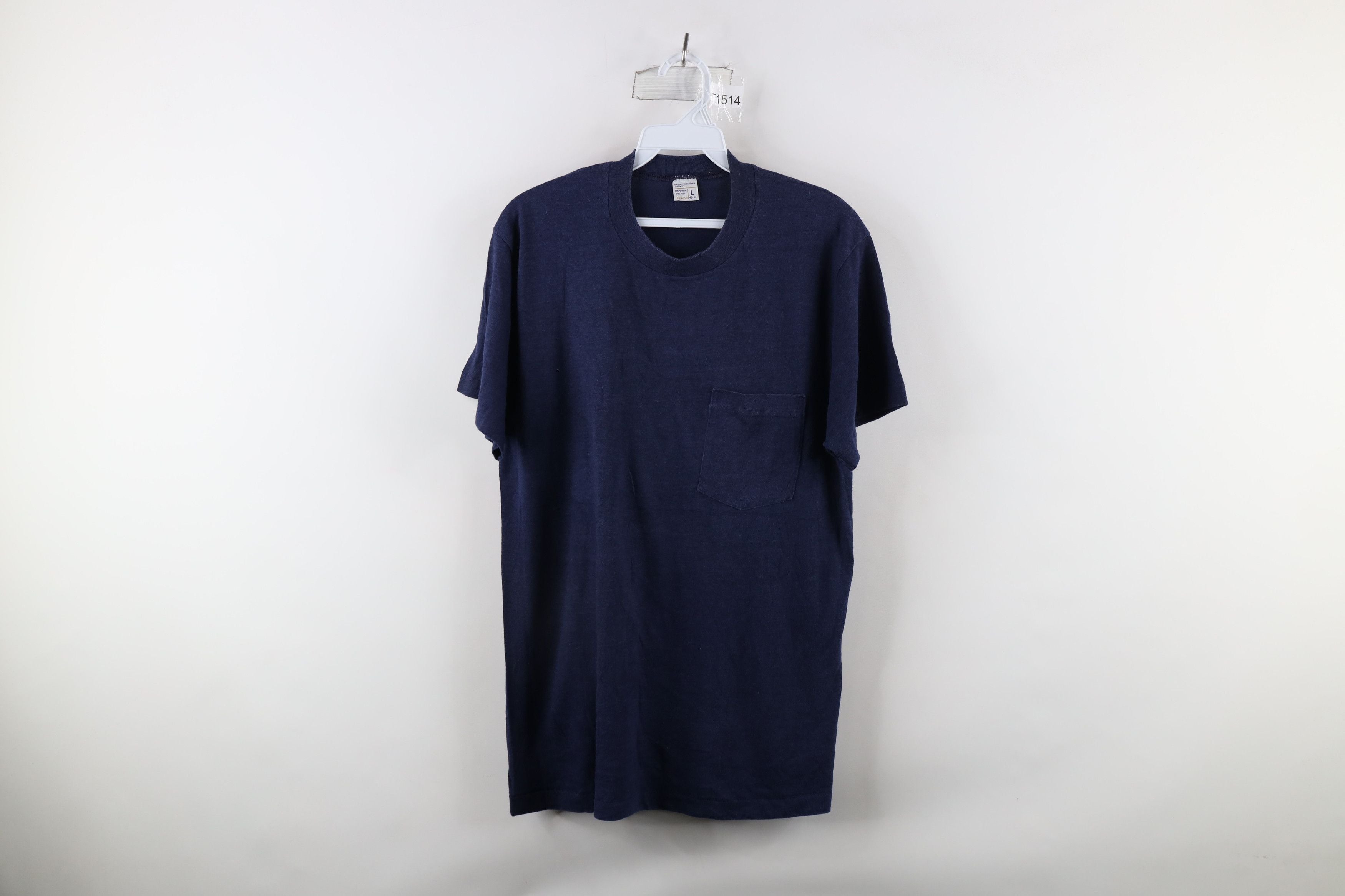 Vintage 60s 70s Streetwear Pocket T Shirt Navy Blue Usa