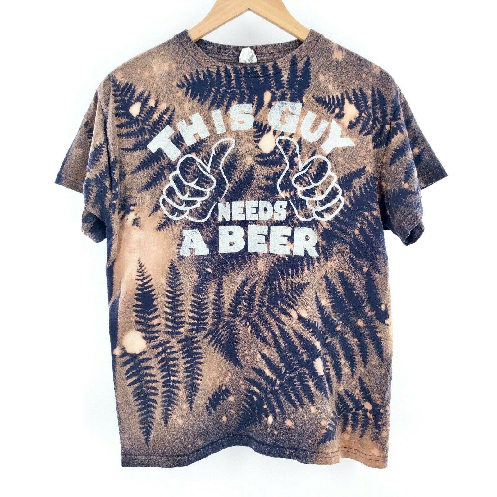 Vintage This Guy Needs A Beer Custom Hand Bleached T Shirt M Hoodie, Sweatshirt | FlexRushtees.com