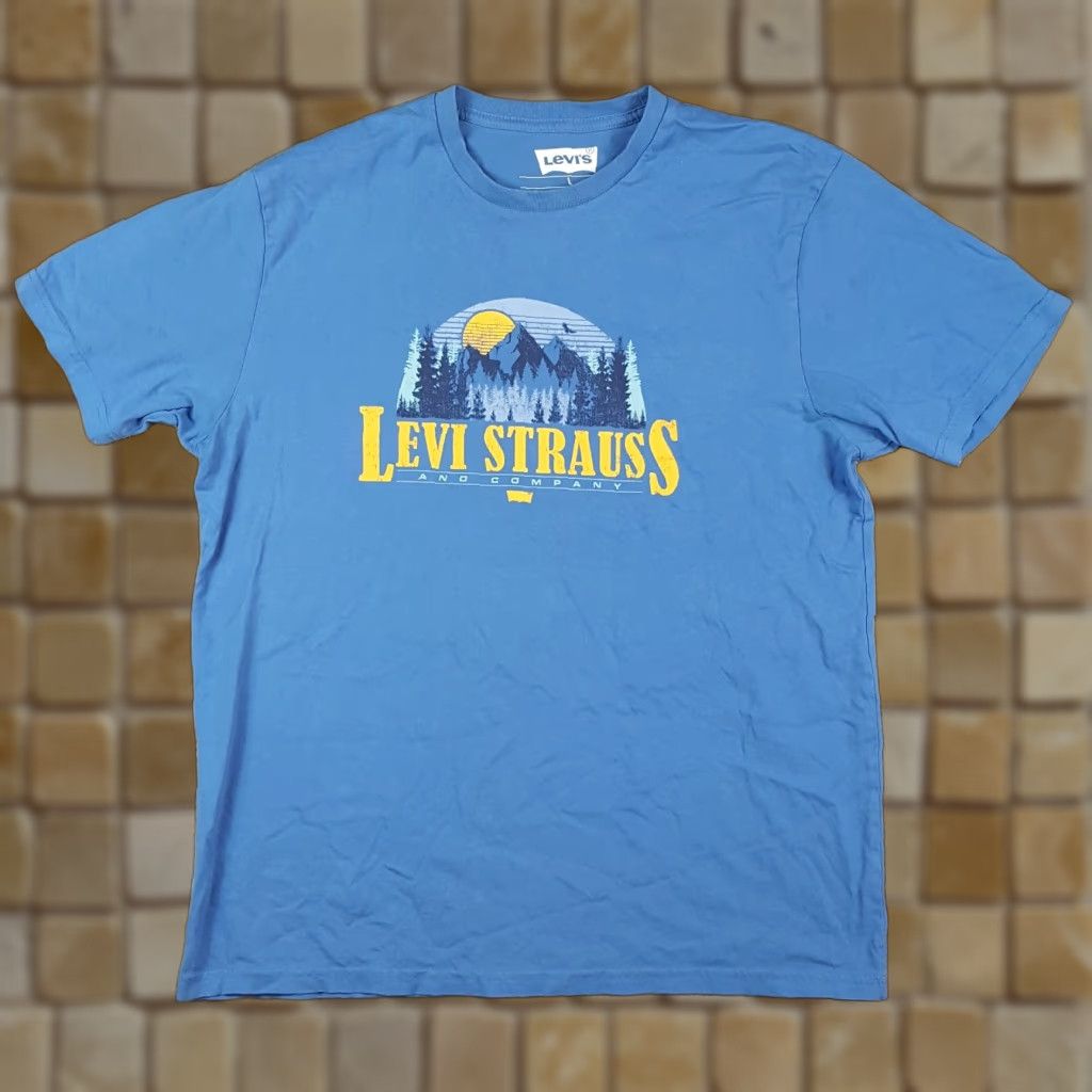 S Vintage Levi S Mountain T Shirt Men S Size L Blue Retro Outdoor Nature Hiking 90s Y2k