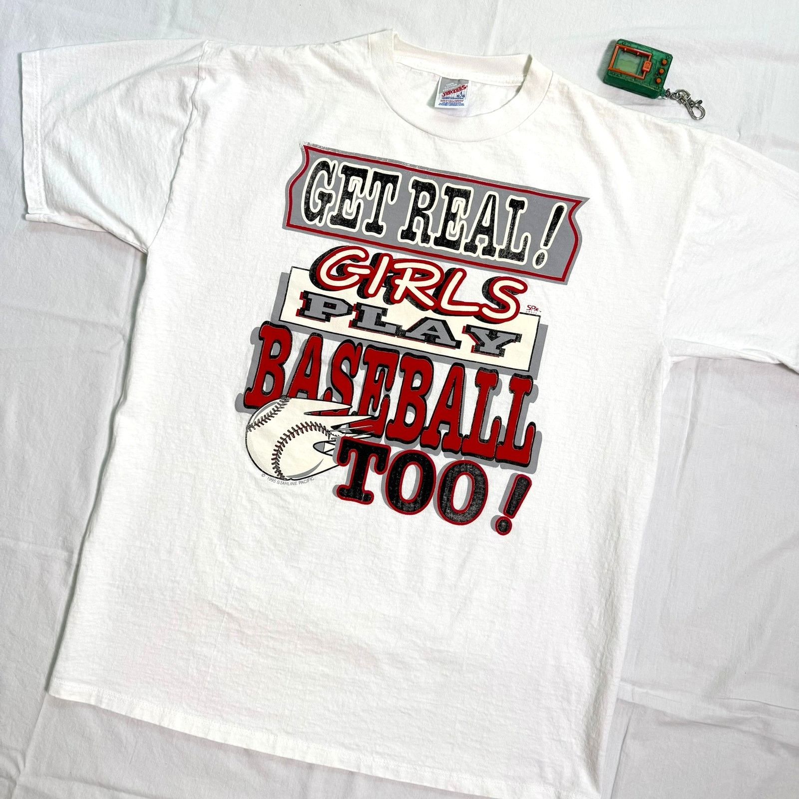 Jerzees Vintage 90 S Girls Play Baseball Too T Shirt L Hoodie, Sweatshirt | FlexRushtees.com