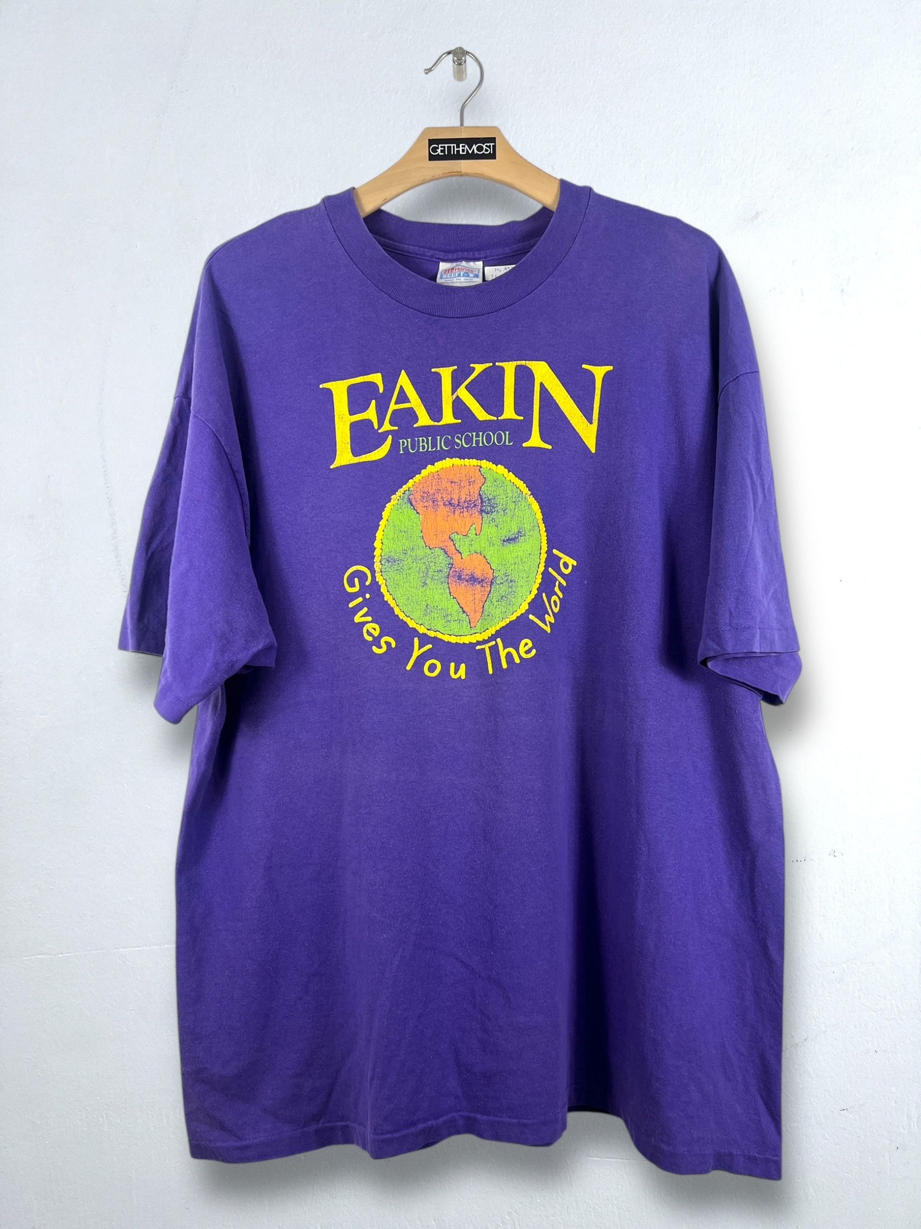 No 4927 Vintage 90s Eakin Public School Graphic Tee Xxl Hoodie, Sweatshirt | FlexRushtees.com