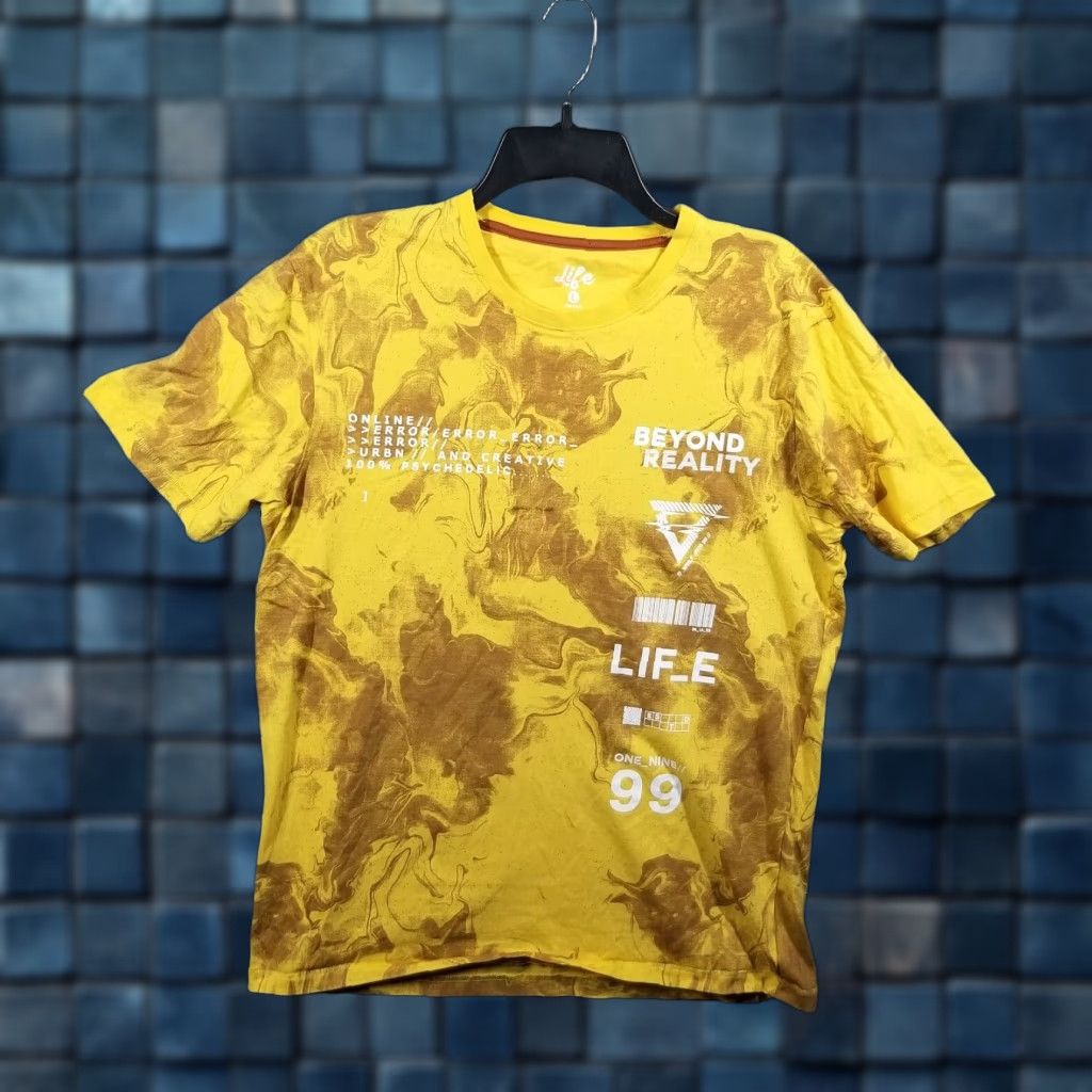 Vintage Rave Psychedelic Shirt T Shirt Men Large Adult L Yellow Colorful Aop Logo Double Sided 90s F