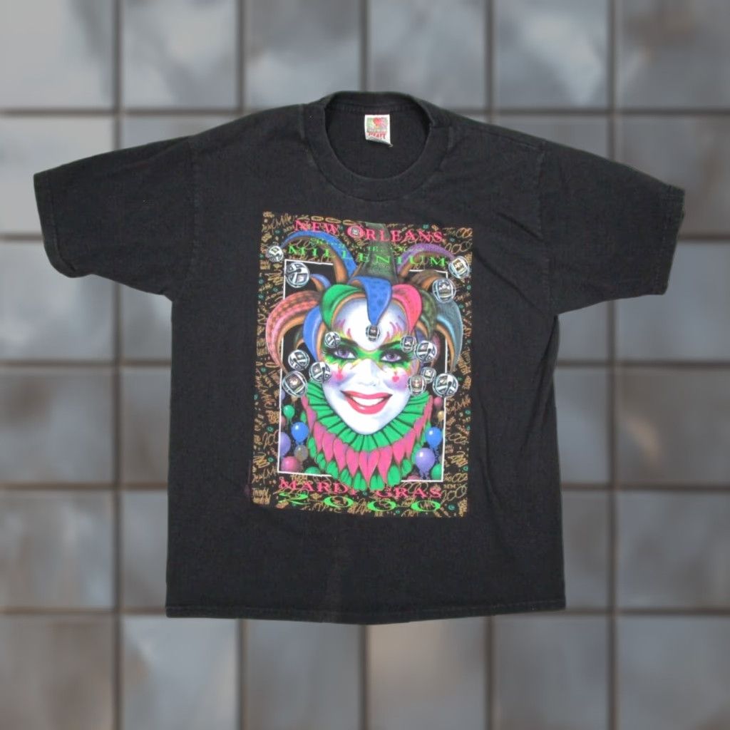 Fruit Of The Loom Vintage Fruit Of The Loom Shirt Mens Large Black Mardi Gras 2000 Millennium 90s Re Hoodie, Sweatshirt