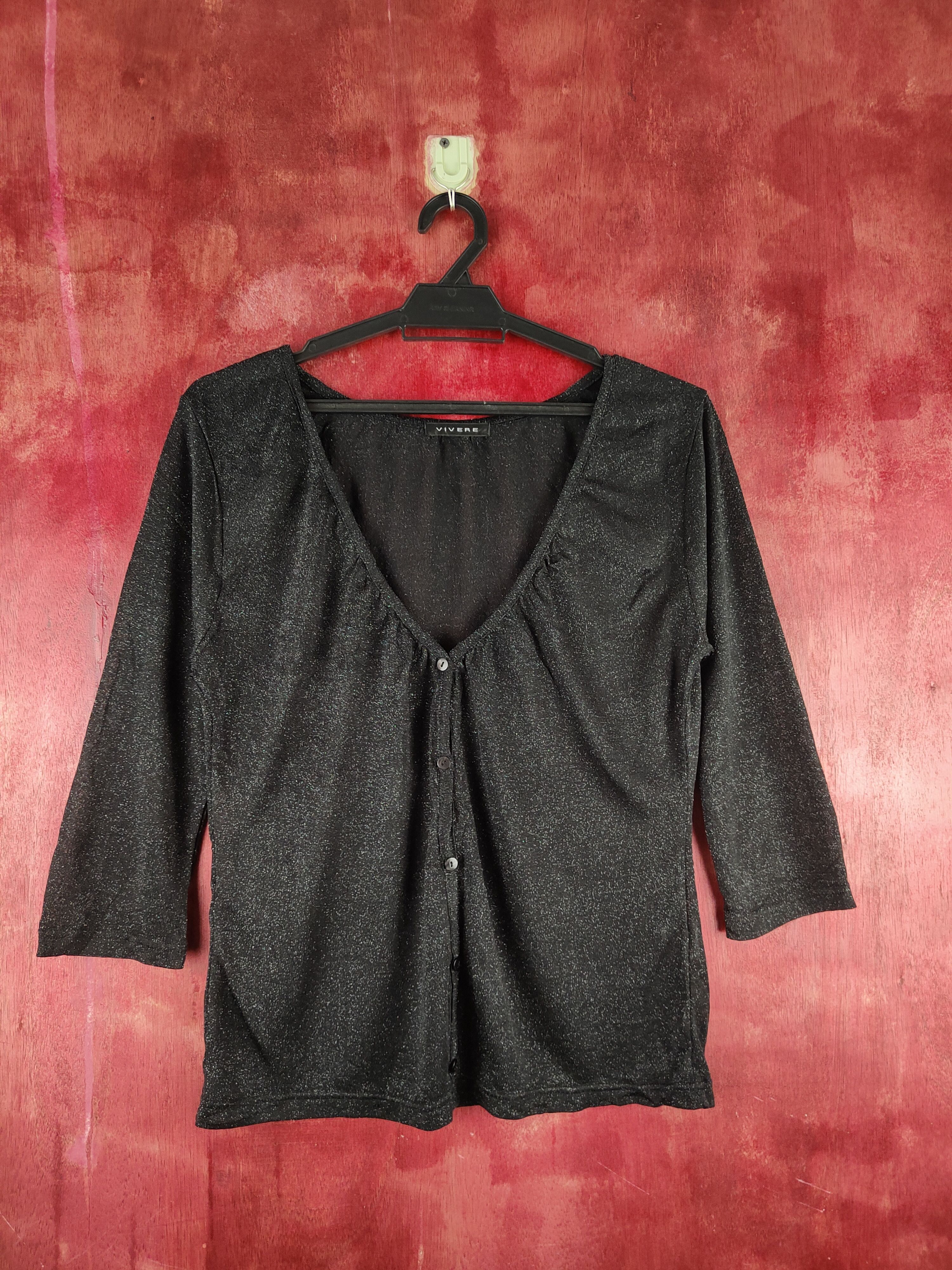 Japanese Brand Vivere Black Shining Crochet Meshnet Knit Cardigan S1191