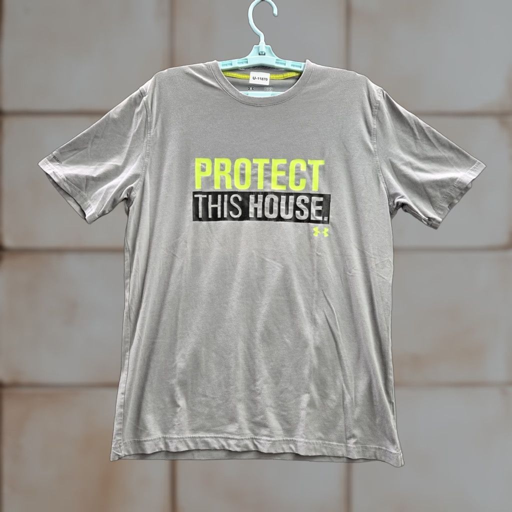 Armour Under Armour Shirt Lg G Gray Graphic Slogan Text Heatgear Activewear Logo Mens