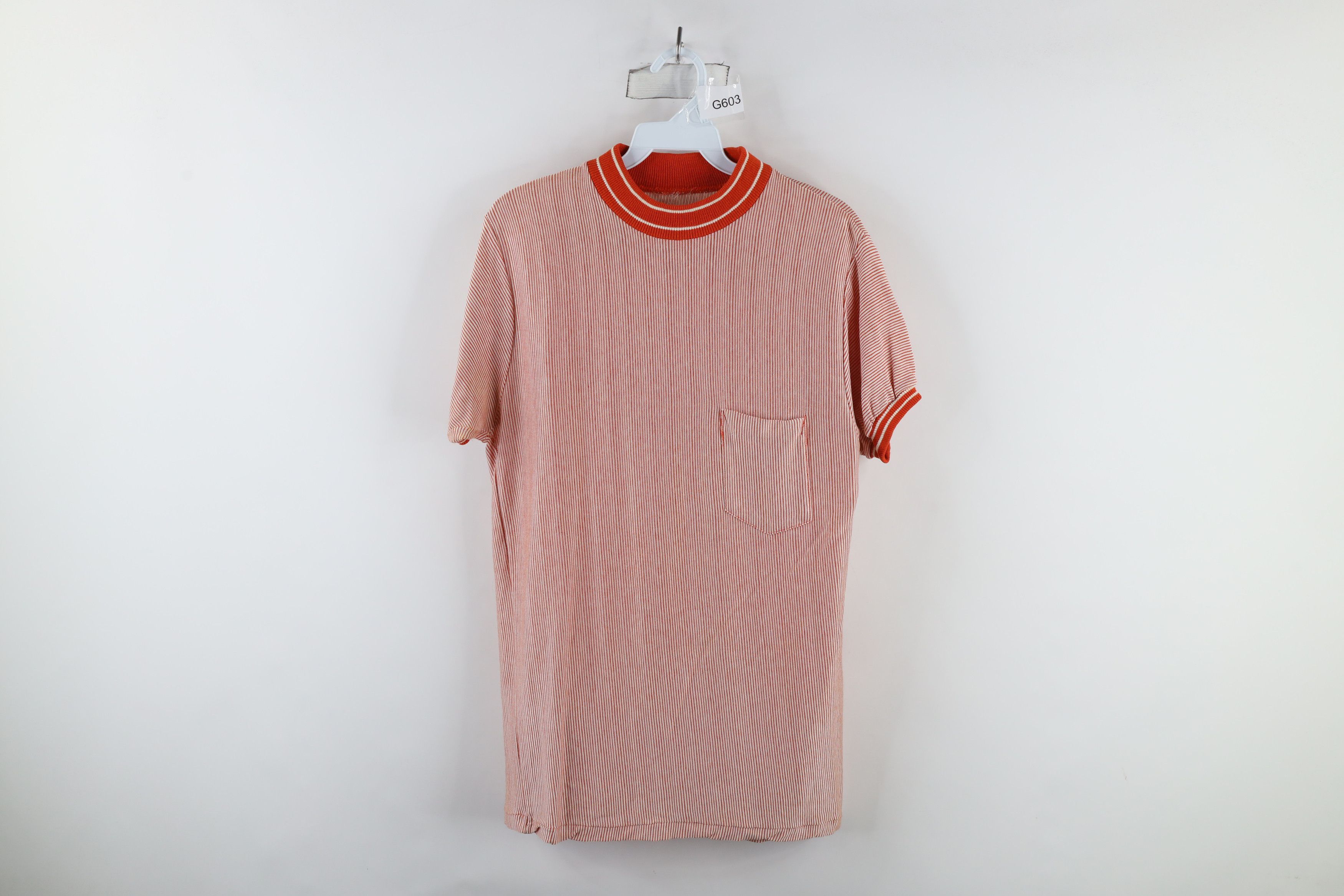 Vintage 50s 60s Streetwear Knit Ringer T Shirt Orange