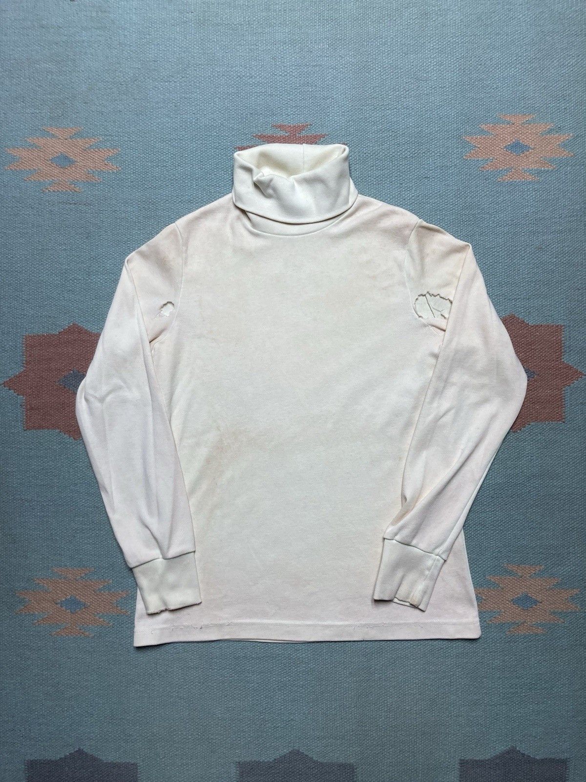 Vintage 70s T Shirt Turtleneck Sears Soft Cotton Distressed Small